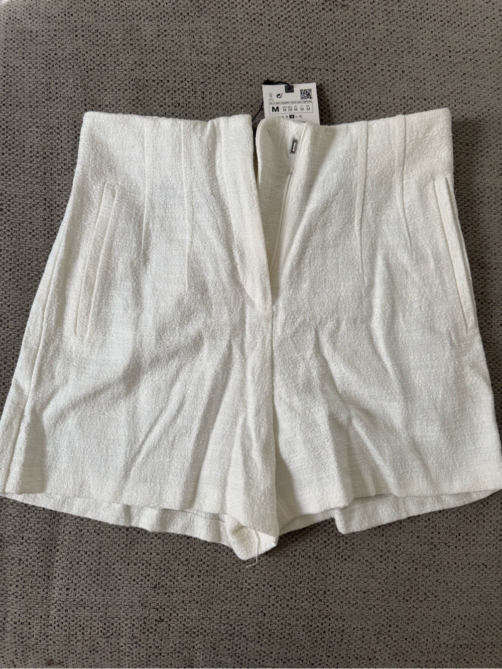 Zara Cream High-Waist Tailored Shorts